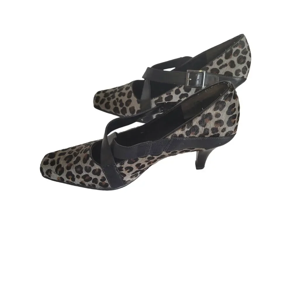 Aerosoles Women's Leopard Print Leather Kitten Heel Pumps Size 7.5